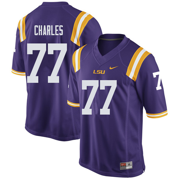Men #77 Saahdiq Charles LSU Tigers College Football Jerseys Sale-Purple